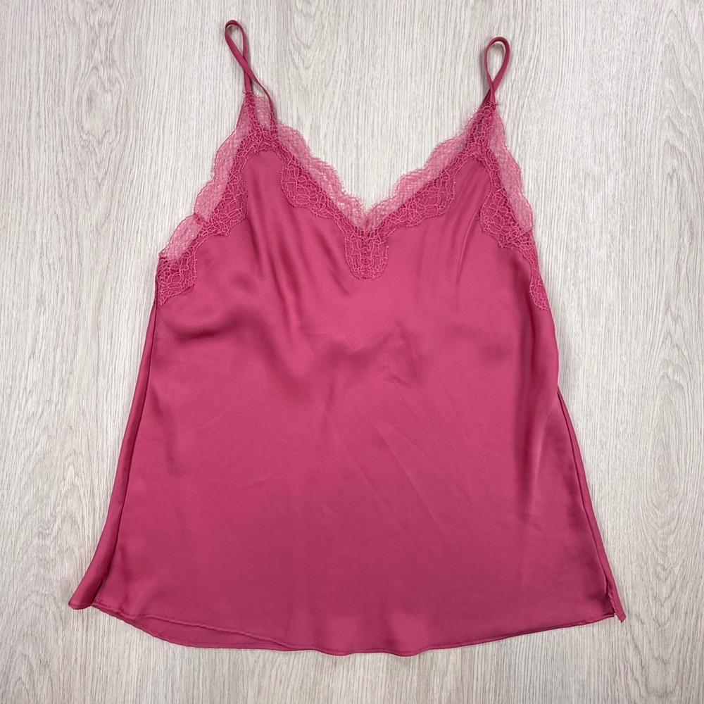 Cami Top Victoria's Secret Women Medium Pink Satin Lace Trim Adjustable Straps